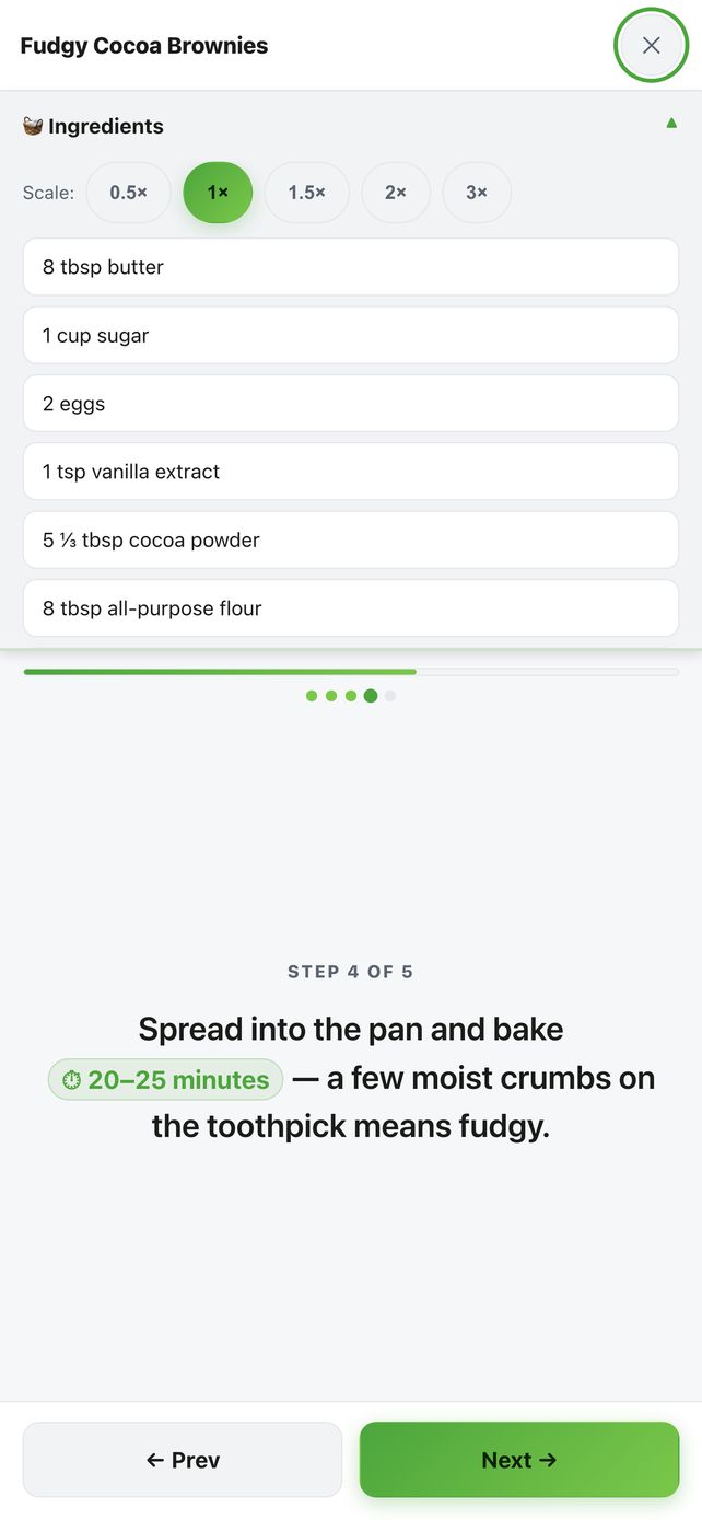 Cook Mode step with built-in timer